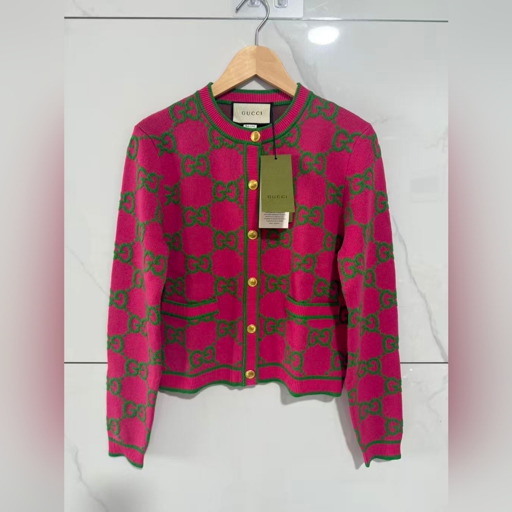 Gucci Pink and Green GG cardigan sweater